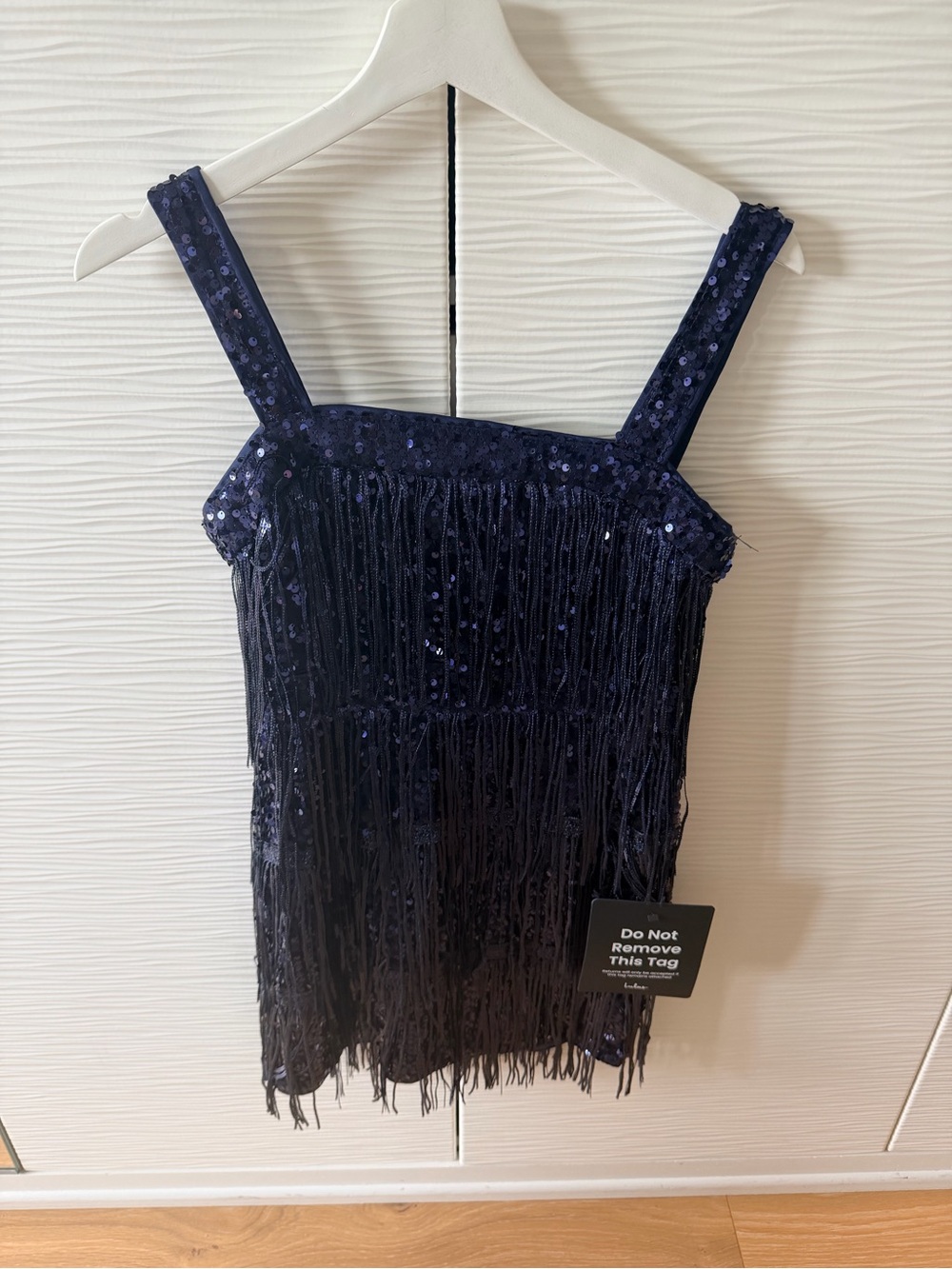 Lulu's Navy Sequin Fringe Mini Dress size small - Picture 3 of 4